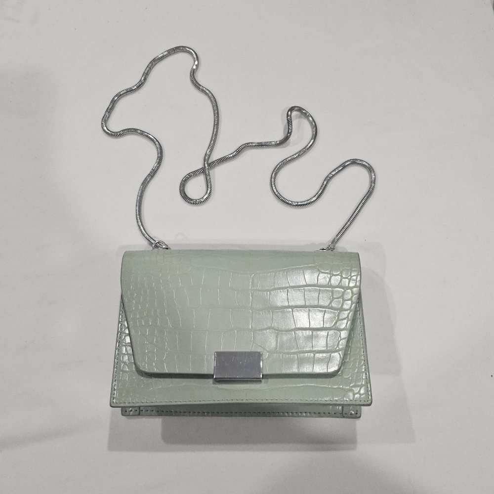 Pull & Bear light green Croc-Effect Structured crossbody bag